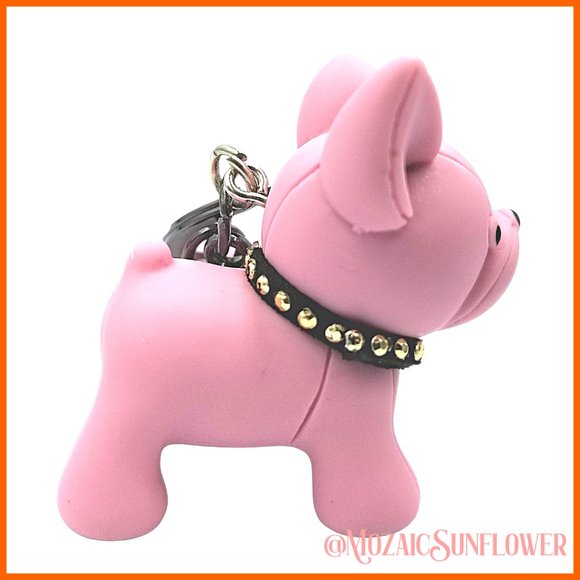 Pink Boston Terrier with Collar Keychain/Bag Clip with Attached Wristband - Picture 2 of 6